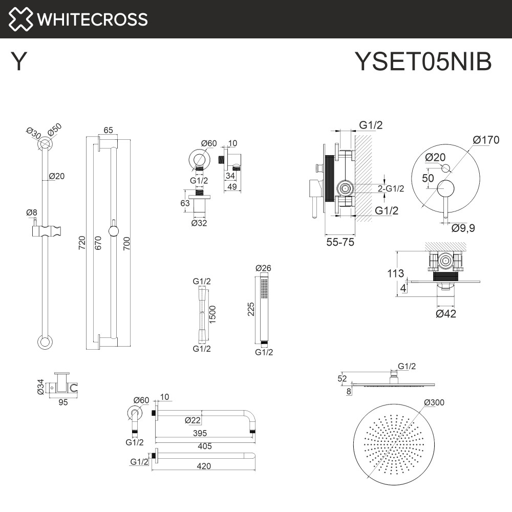 Система для душа скрытого монтажа WHITECROSS Y YSET05NIB брашированный никель