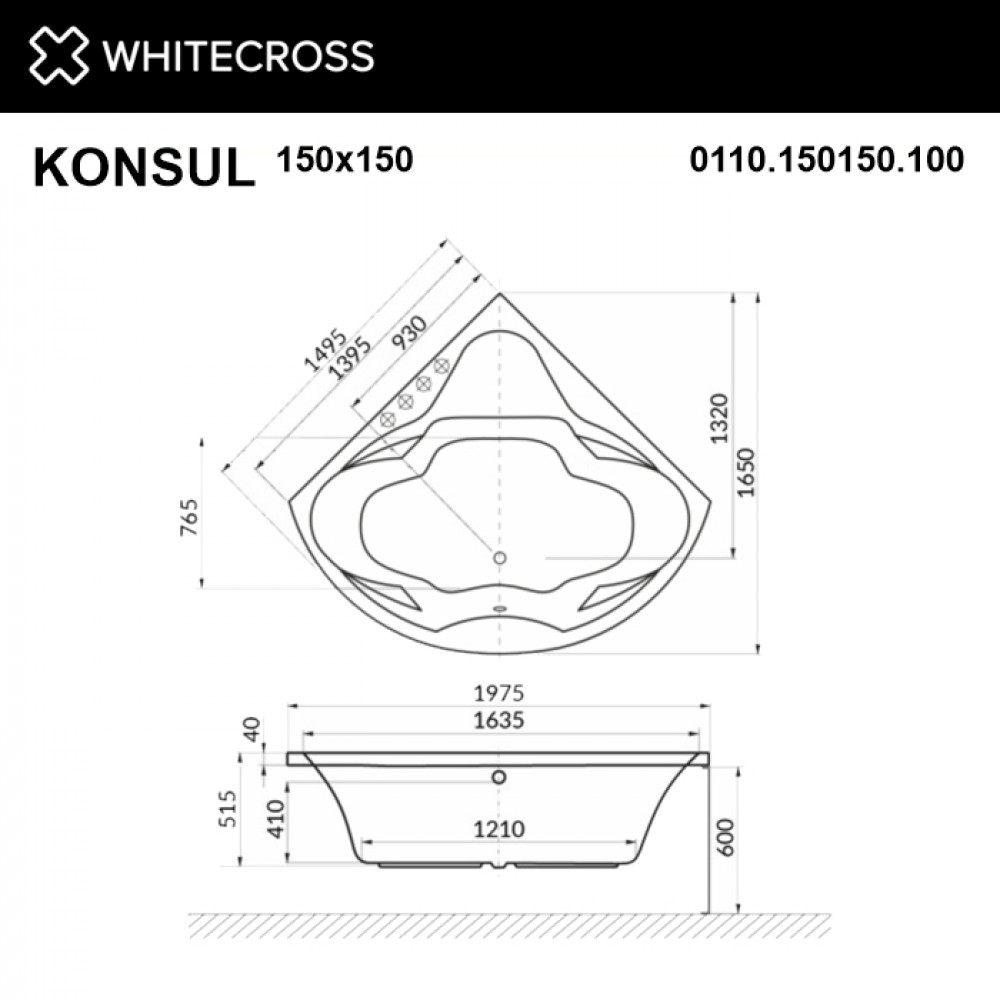 Ванна WHITECROSS Konsul 150x150