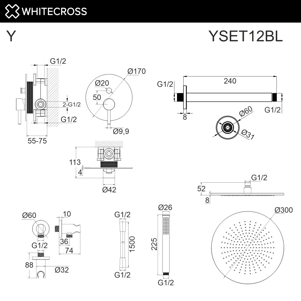 Система для душа скрытого монтажа WHITECROSS Y YSET12BL черный мат