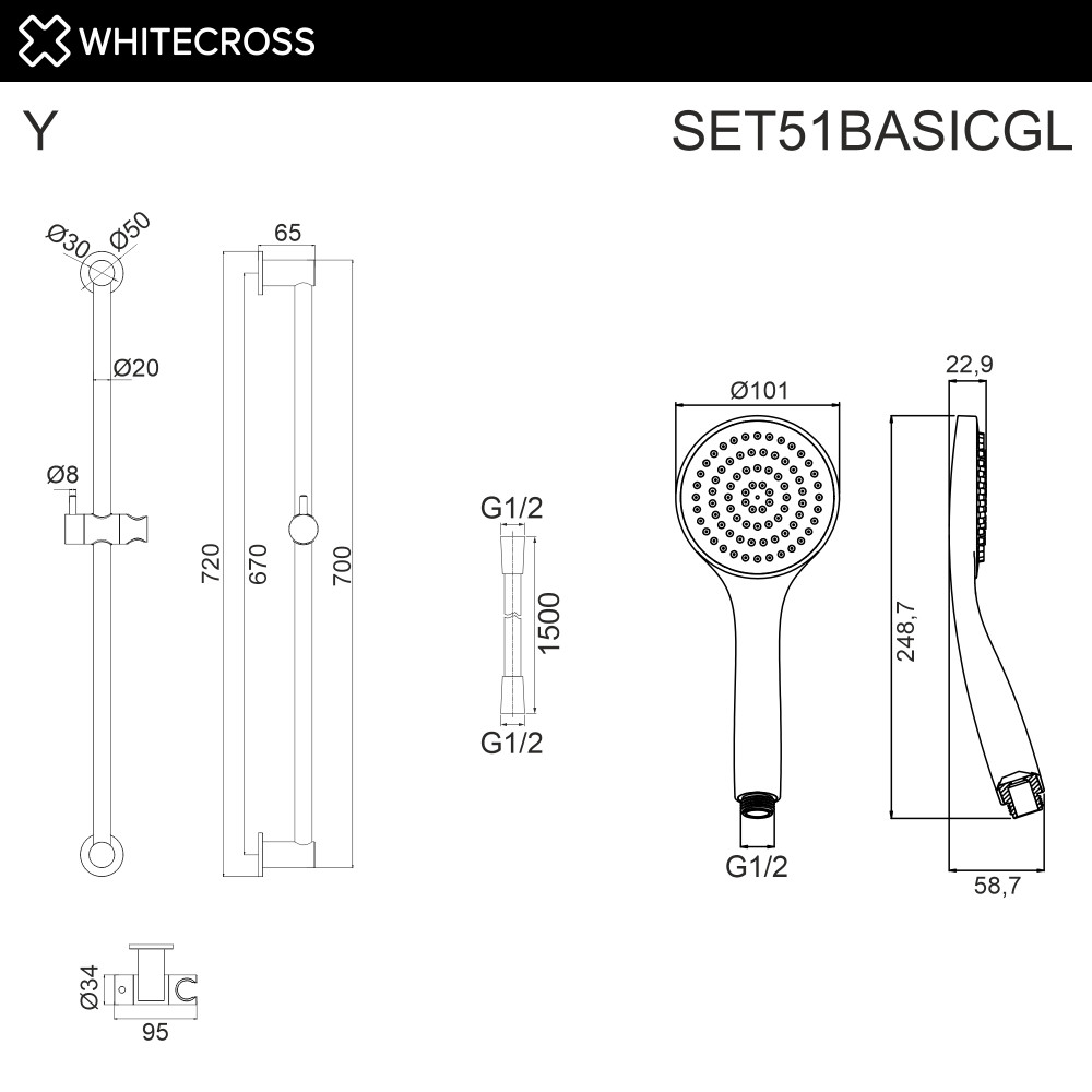 Душевой гарнитур на штанге WHITECROSS SET51BASICGL золото