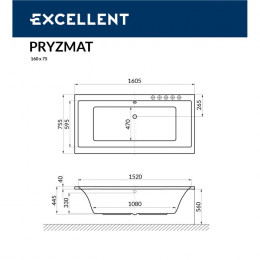 Ванна EXCELLENT Pryzmat 160x75 SOFT бронза