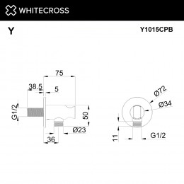 Угловой соединительный элемент с держателем лейки WHITECROSS Y1015CPB брашированная медь