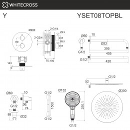 Термостатическая душевая система скрытого монтажа WHITECROSS Y YSET08TOPBL черный мат