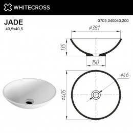 Умывальник WHITECROSS Jade D=40,5 белый мат иск. камень