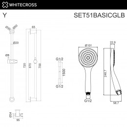 Душевой гарнитур на штанге WHITECROSS SET51BASICGLB брашированное золото