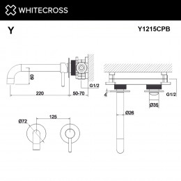 Смеситель для умывальника скрытого монтажа WHITECROSS Y Y1215CPB брашированная медь