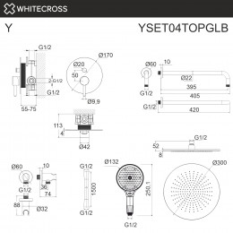 Система для душа скрытого монтажа WHITECROSS Y YSET04TOPGLB брашированное золото