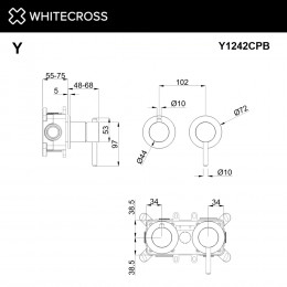 Смеситель скрытого монтажа на 2 потребителя WHITECROSS Y Y1242CPB брашированная медь