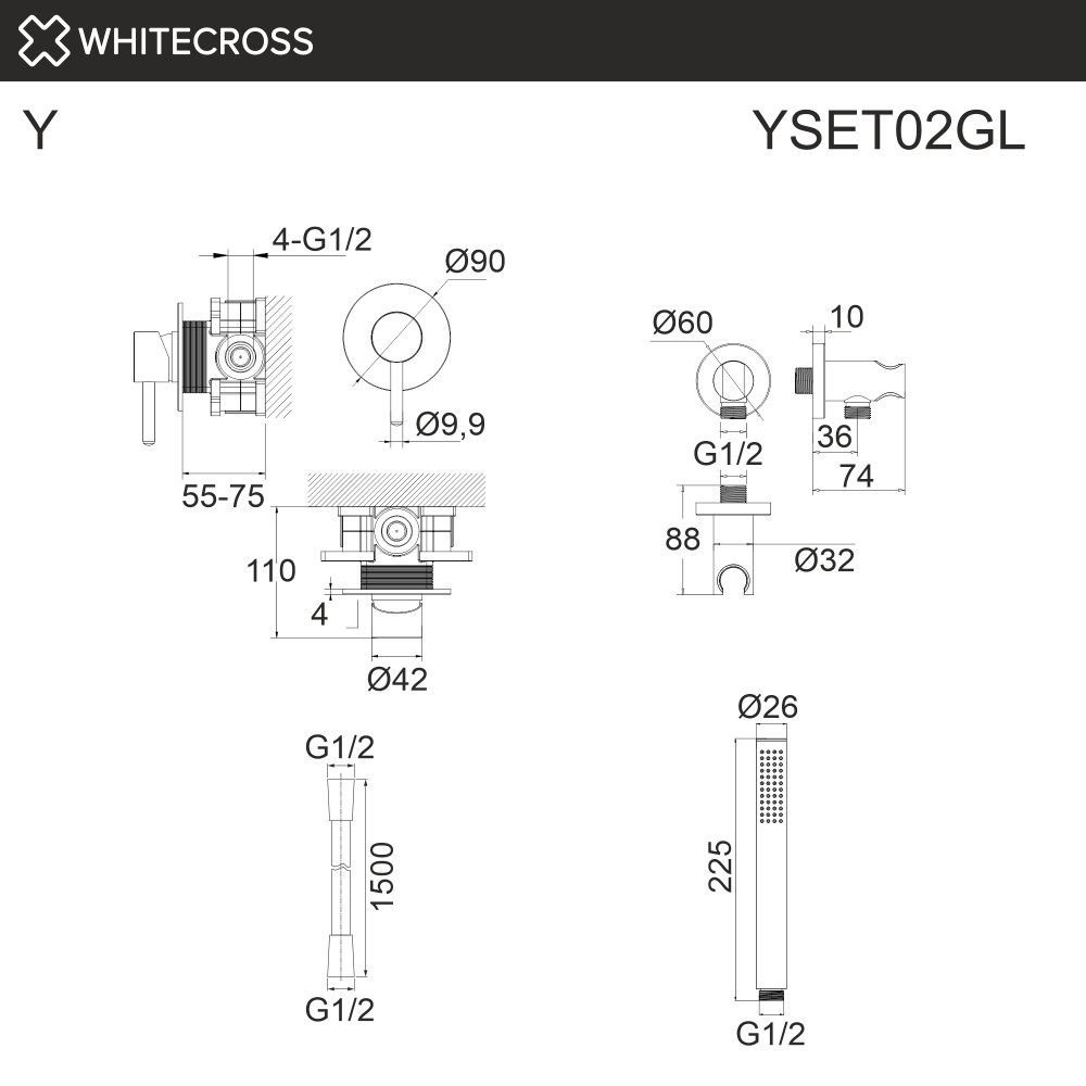 Система для душа скрытого монтажа WHITECROSS Y YSET02GL золото