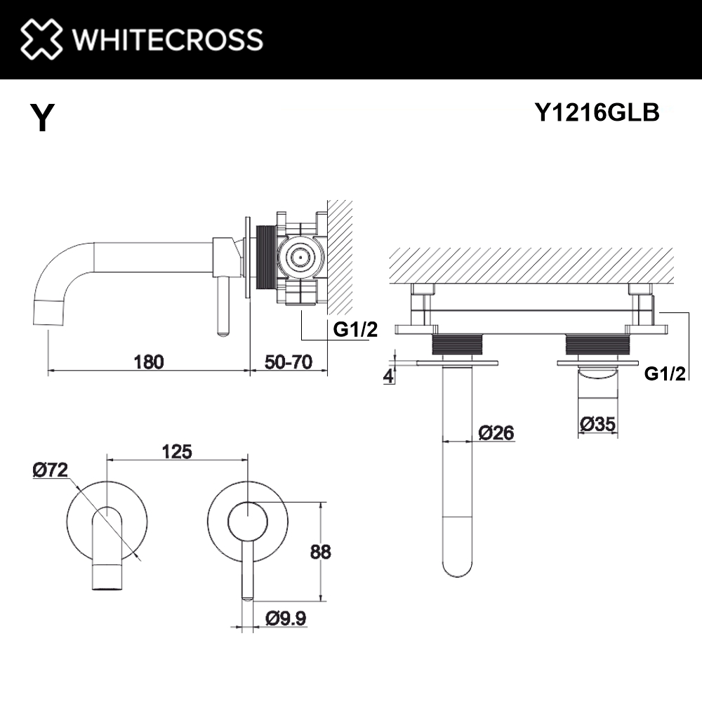 Смеситель для умывальника скрытого монтажа WHITECROSS Y Y1216GLB брашированное золото