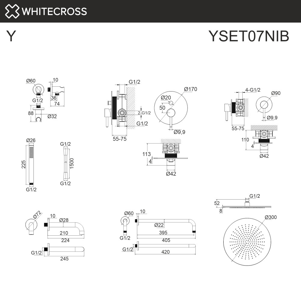 Система для ванны скрытого монтажа WHITECROSS Y YSET07NIB брашированный никель