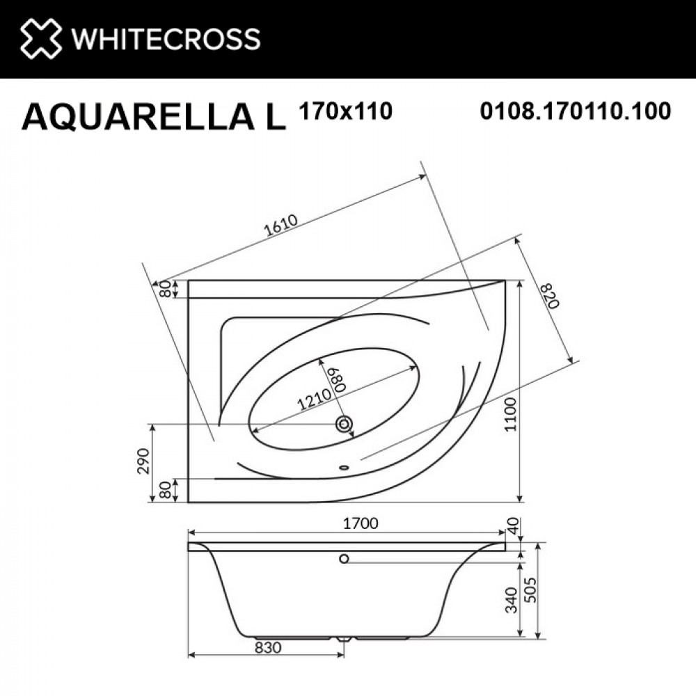 Ванна WHITECROSS Aquarella 170x110 лев.