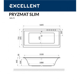 Ванна EXCELLENT Pryzmat Slim 160x75 SOFT золото