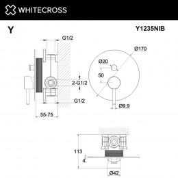 Смеситель для душа скрытого монтажа WHITECROSS Y Y1235NIB брашированный никель