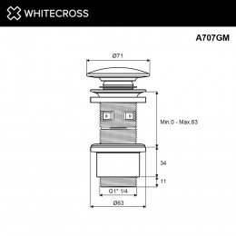 Донный клапан WHITECROSS A707GM оружейная сталь