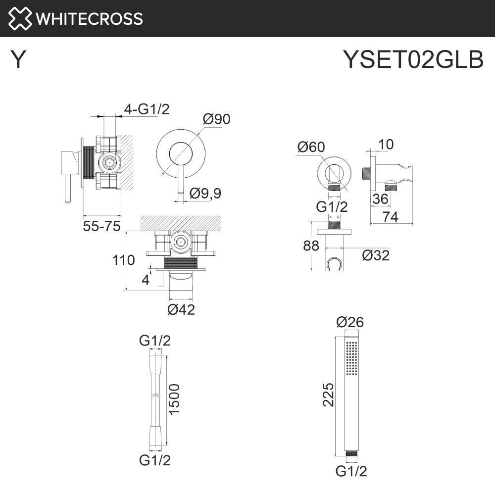 Система для душа скрытого монтажа WHITECROSS Y YSET02GLB брашированное золото