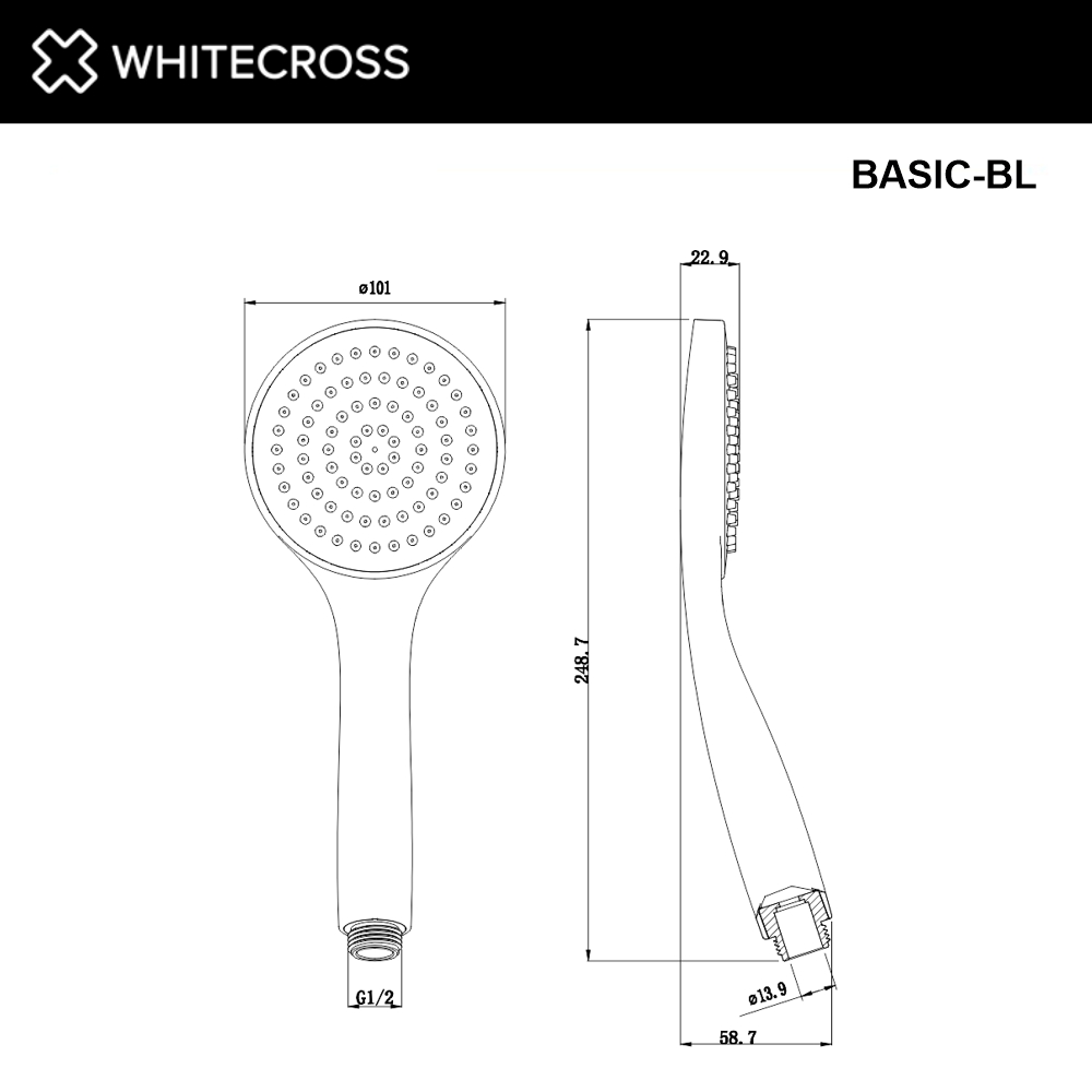 Душевая лейка 1 режим WHITECROSS BASIC-BL черный мат