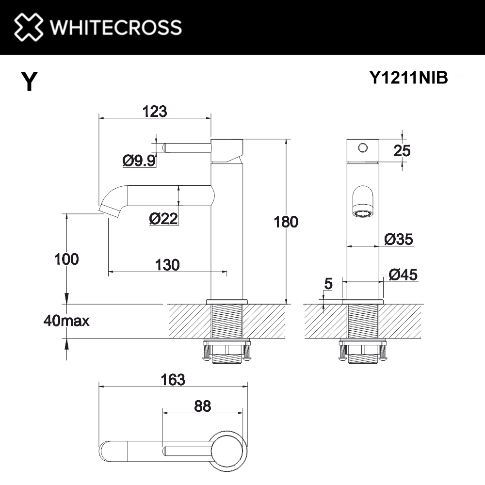 Смеситель для умывальника WHITECROSS Y Y1211NIB брашированный никель