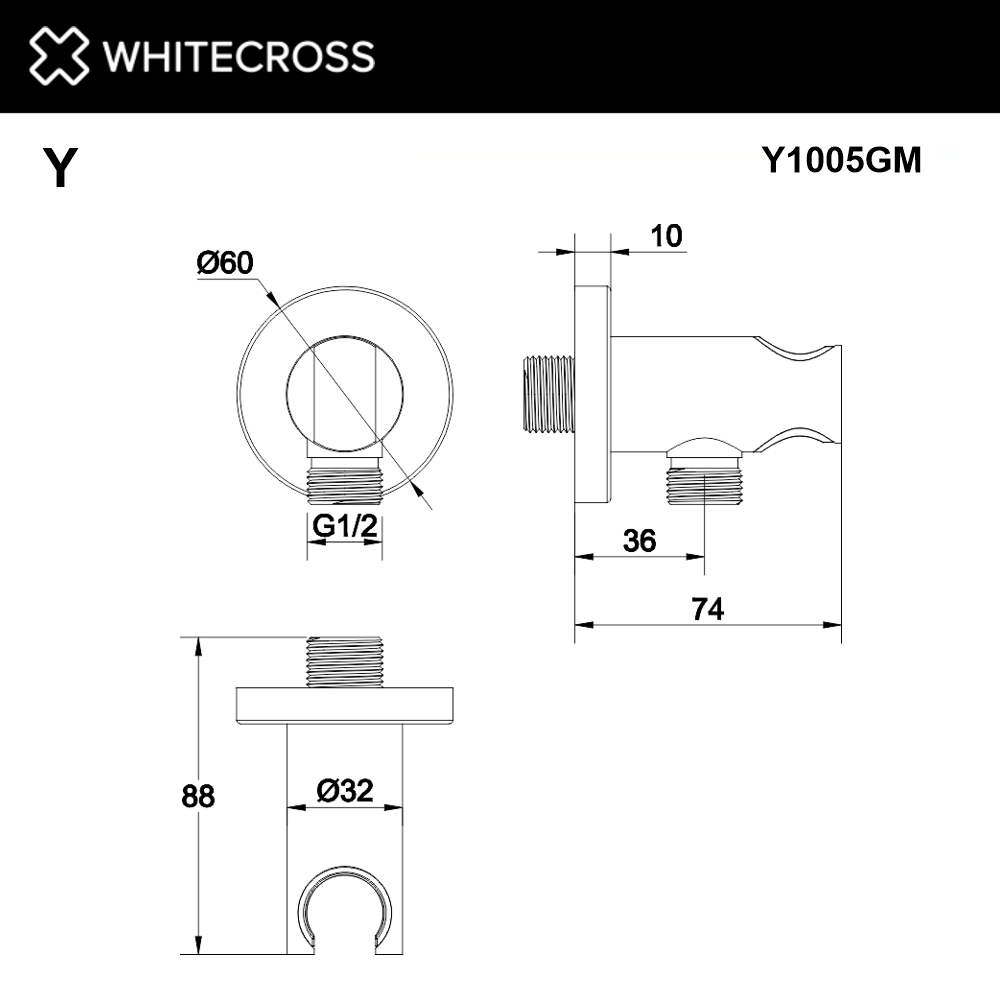 Угловой соединительный элемент WHITECROSS Y1005GM оружейная сталь