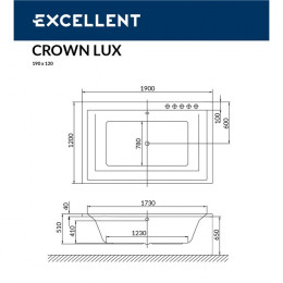 Ванна EXCELLENT Crown Lux 190x120 SMART золото