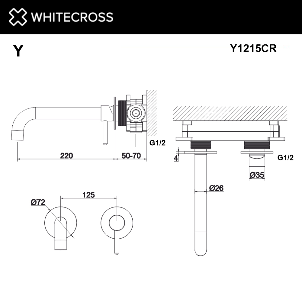 Смеситель для умывальника скрытого монтажа WHITECROSS Y Y1215CR хром