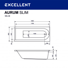 Ванна EXCELLENT Aurum Slim 180x80 HYDRO+ хром