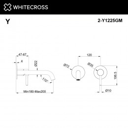 Внешняя часть смесителя для умывальника WHITECROSS Y1225GM оружейная сталь