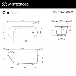 Ванна WHITECROSS Gin 175x75 RAL мат иск. камень