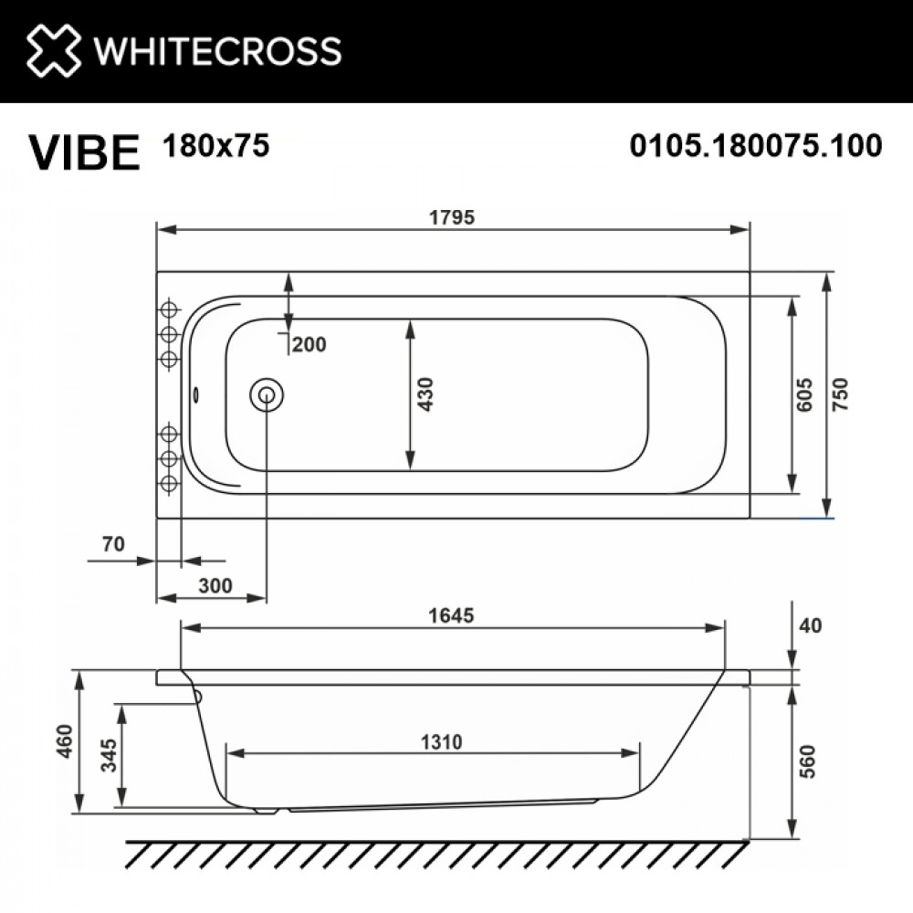Ванна WHITECROSS Vibe 180x75 акрил