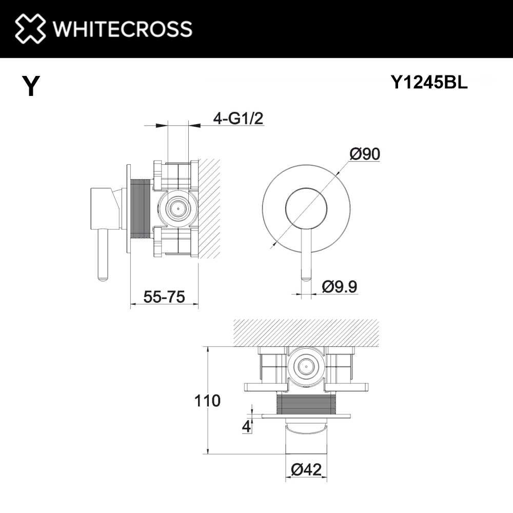 Смеситель для душа скрытого монтажа WHITECROSS Y Y1245BL черный мат