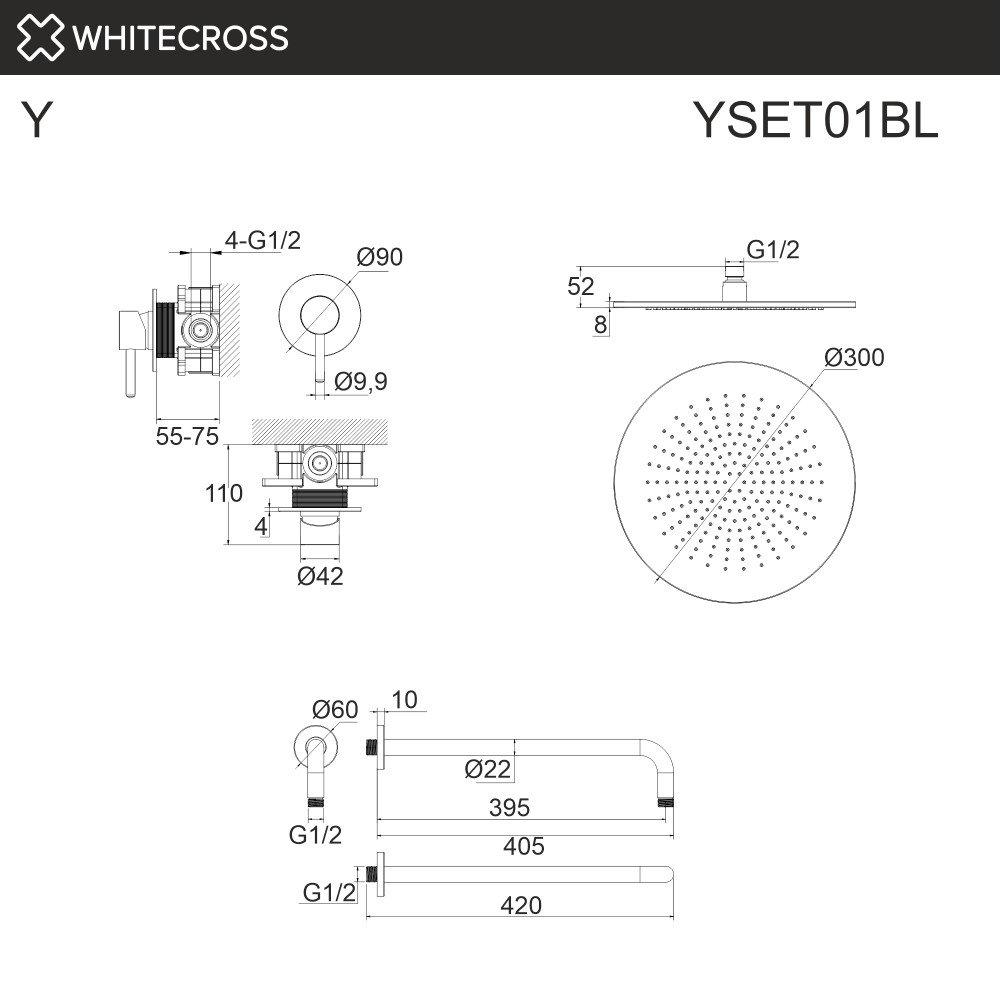 Система для душа скрытого монтажа WHITECROSS Y YSET01BL черный мат