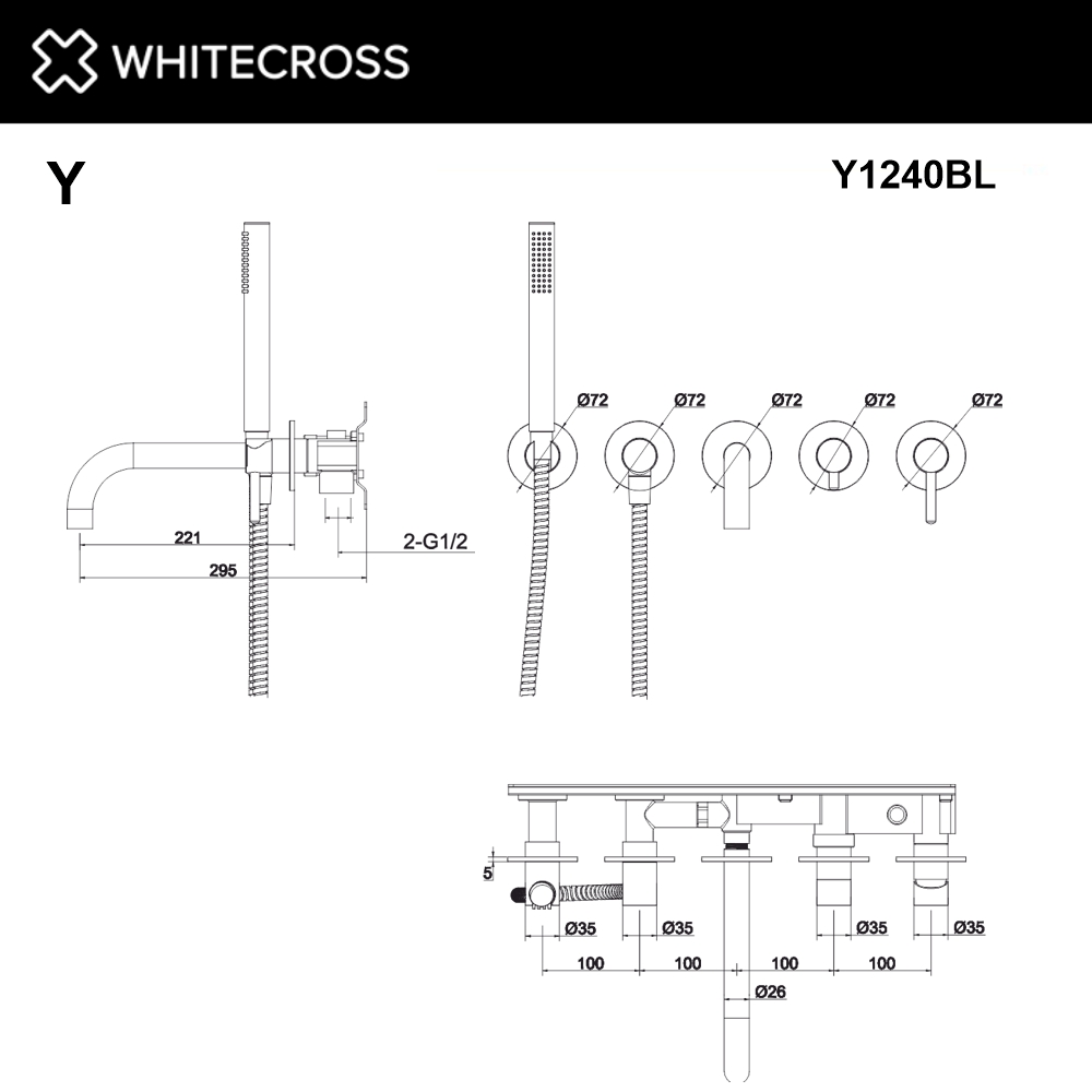 Смеситель для ванны скрытого монтажа WHITECROSS Y Y1240BL черный мат