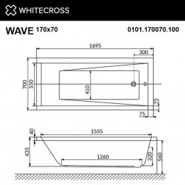Ванна WHITECROSS Wave 170x70 LINE NANO хром
