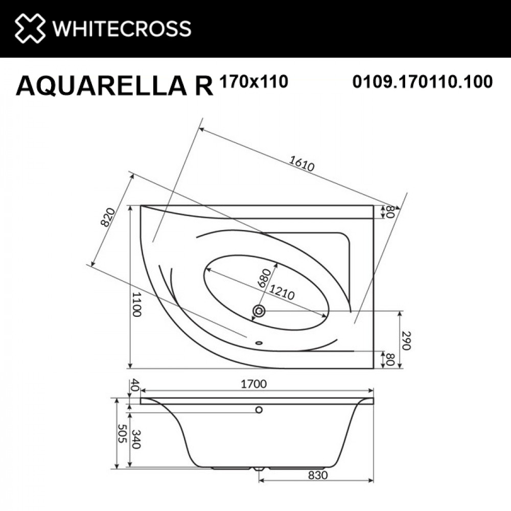 Ванна WHITECROSS Aquarella 170x110 прав.