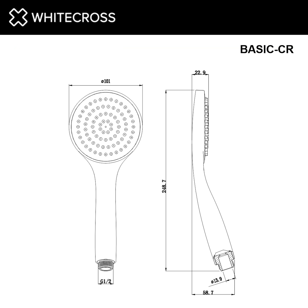 Душевая лейка 1 режим WHITECROSS BASIC-CR хром