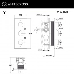 Смеситель термостатический для душа скрытого монтажа WHITECROSS Y Y1238CR хром