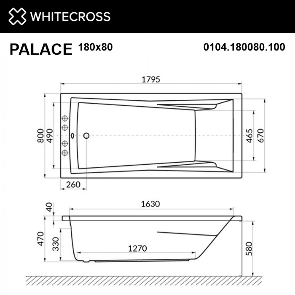 Ванна WHITECROSS Palace 180x80 SMART золото