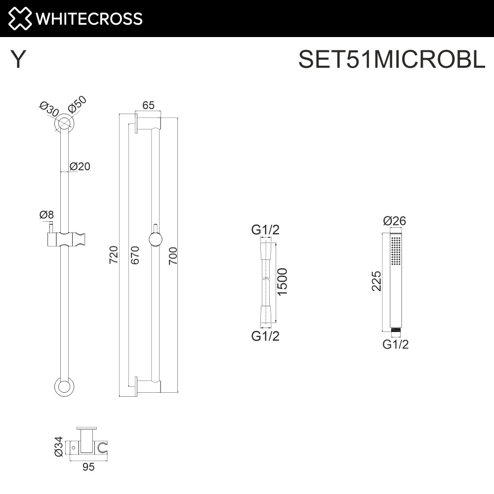 Душевой гарнитур на штанге WHITECROSS SET51MICROBL черный мат