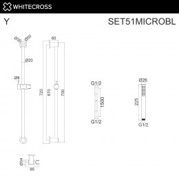 Душевой гарнитур на штанге WHITECROSS SET51MICROBL черный мат