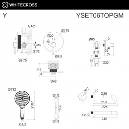 Система для ванны скрытого монтажа WHITECROSS Y YSET06TOPGM оружейная сталь