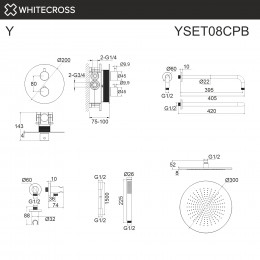 Термостатическая душевая система скрытого монтажа WHITECROSS Y YSET08CPB брашированная медь