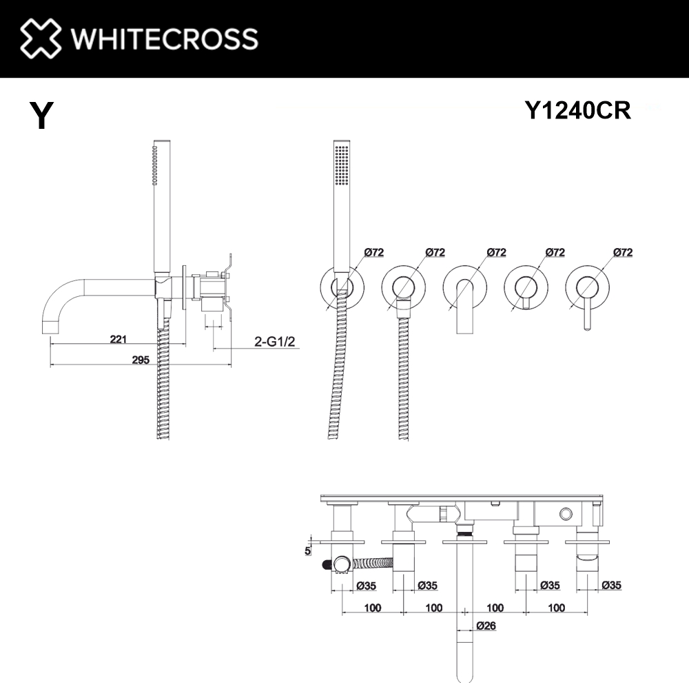 Смеситель для ванны скрытого монтажа WHITECROSS Y Y1240CR хром