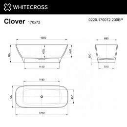 Ванна WHITECROSS Clover 170x72 БЕЗ ПЕРЕЛИВА белый мат иск. камень