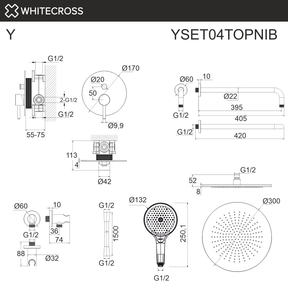 Система для душа скрытого монтажа WHITECROSS Y YSET04TOPNIB брашированный никель