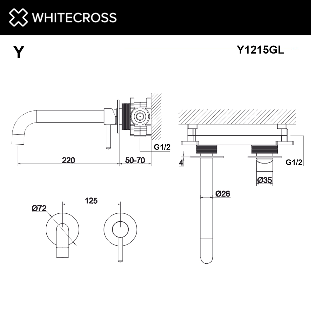 Смеситель для умывальника скрытого монтажа WHITECROSS Y Y1215GL золото