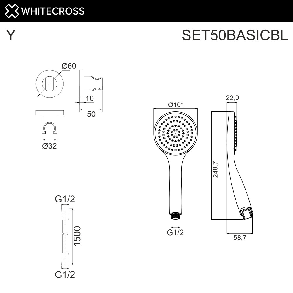 Душевой гарнитур точечный WHITECROSS SET50BASICBL черный мат