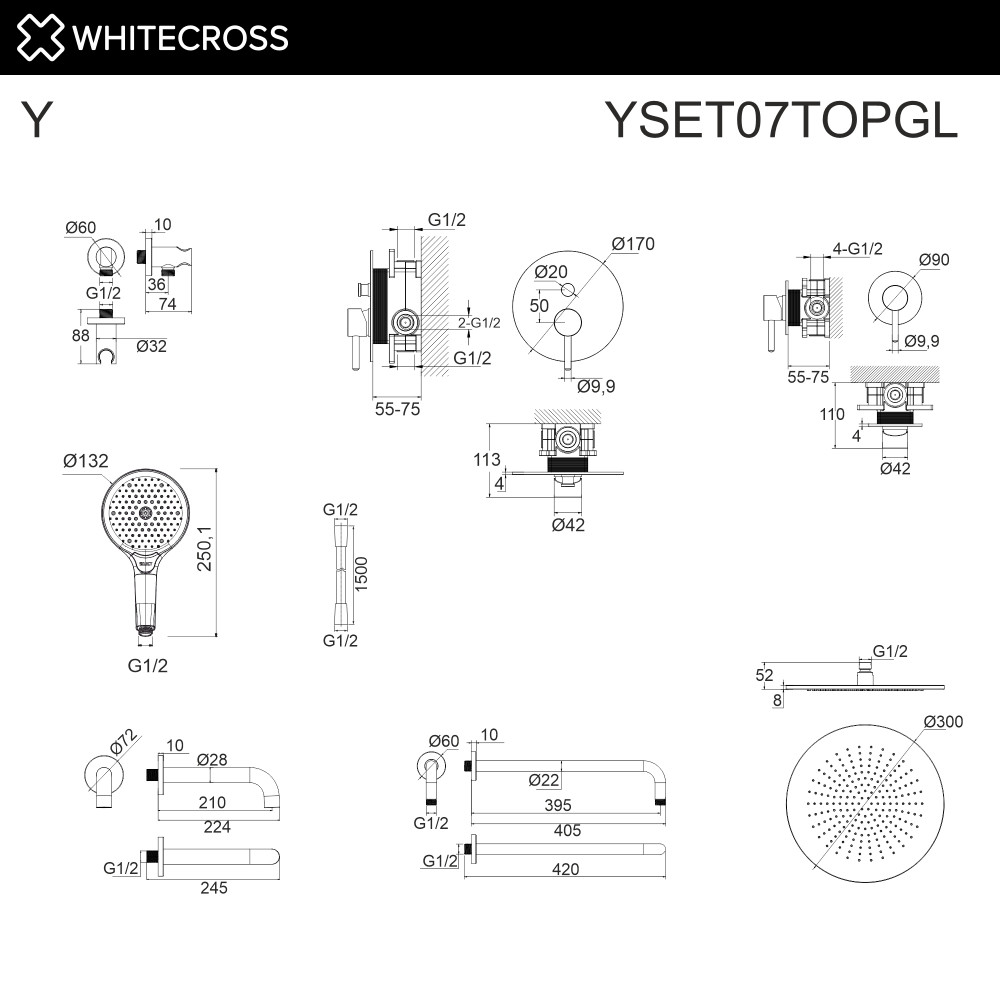 Система для ванны скрытого монтажа WHITECROSS Y YSET07TOPGL золото