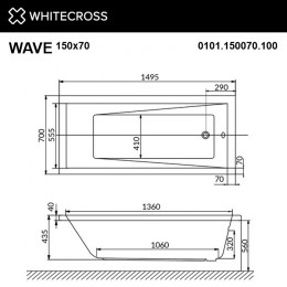 Ванна WHITECROSS Wave 150x70 ULTRA NANO хром