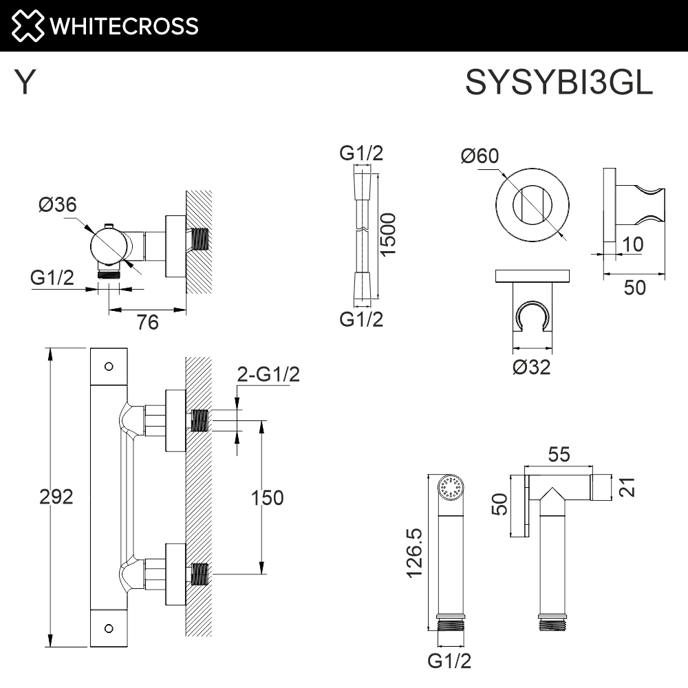 Система для биде наружного монтажа WHITECROSS Y SYSYBI3GL золото