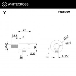 Угловой соединительный элемент с держателем лейки WHITECROSS Y1015GM оружейная сталь